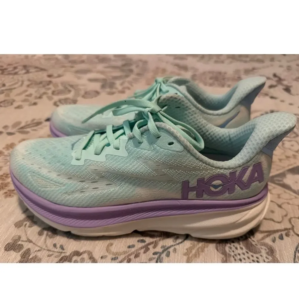 HOKA Clifton 9 Women's Running Shoes Size 8.5 B Sunlit Ocean Lilac Mist Mint